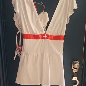 Women's White and Red Nurse Costume